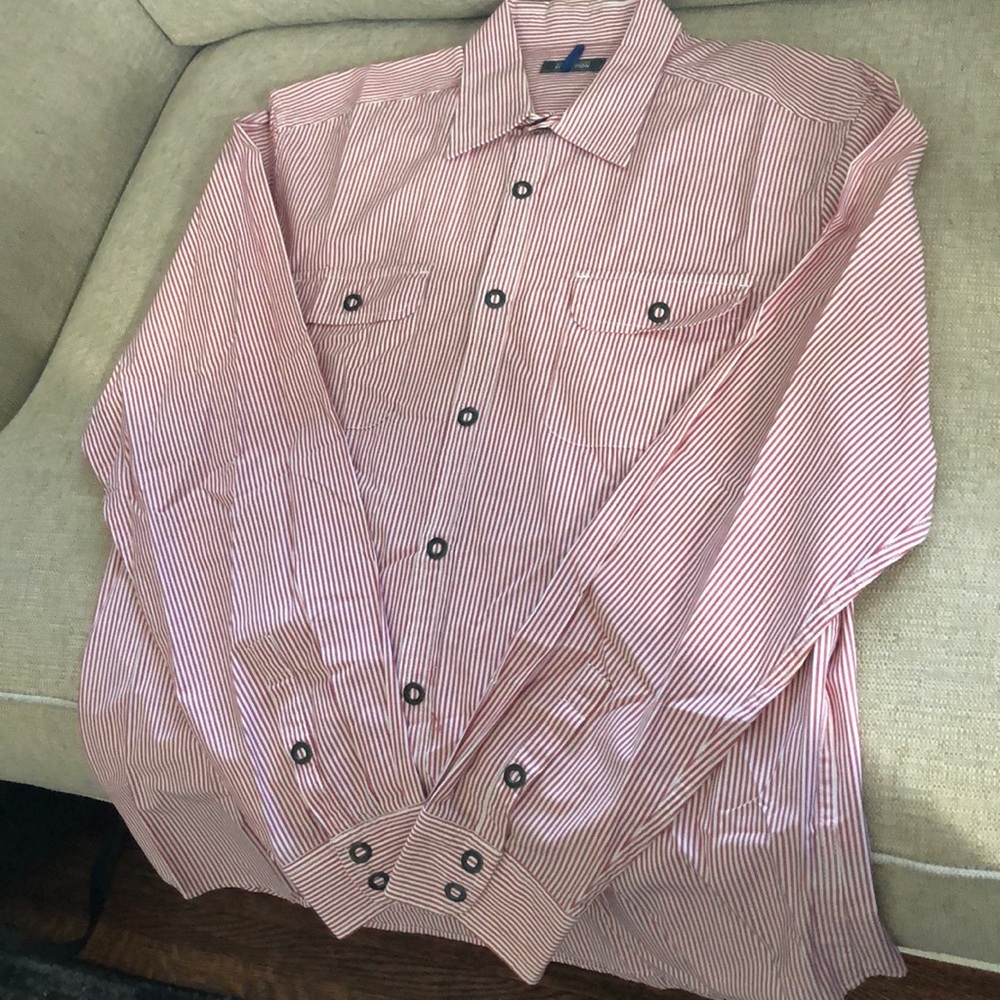 Kenneth Cole red stripe gun metal buttons